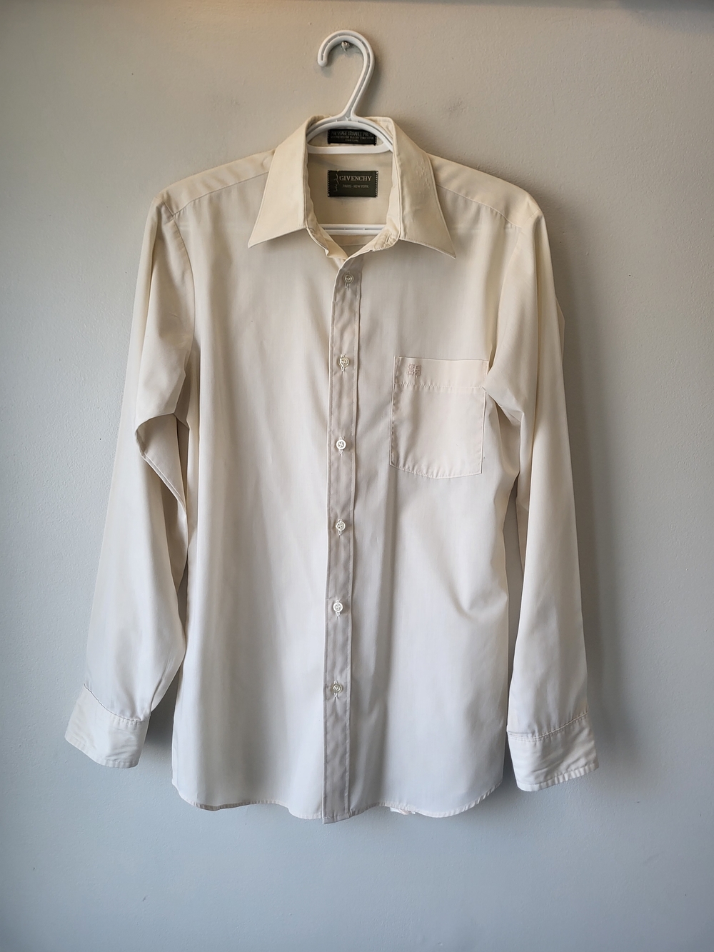 Vintage Givenchy Men's Long-Sleeve Preppy Classic Dress Shirt in Cream